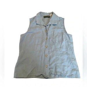 Harve' Benard Shirt Womens Petite L Sailor Chic Blue Linen Blend Beach Nautical